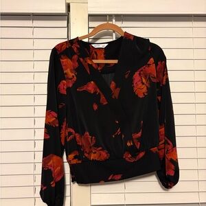 Nine West Black and Red Floral Blouse